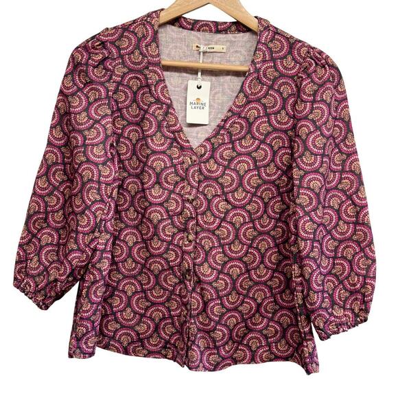 Marine Layer Fan Print Blouse - Size Small - NWT - Picture 1 of 5